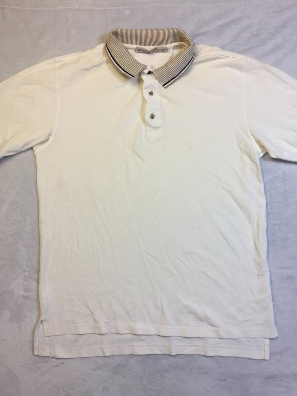 Vintage Slazenger Mens Knit Polo Shirt Size L White 100% Cotton Striped Collard